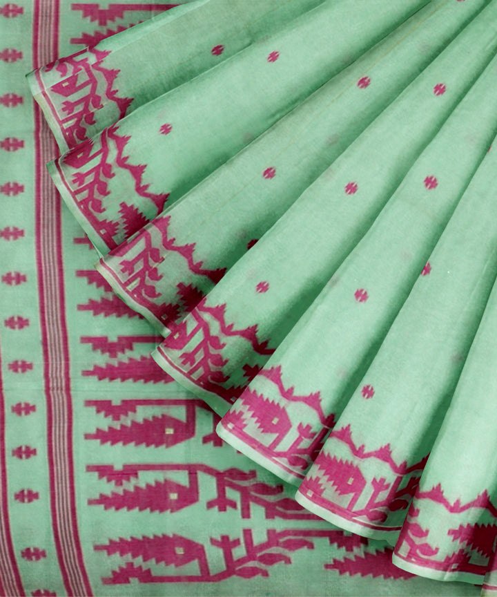Lime green pink handloom bengal cotton saree