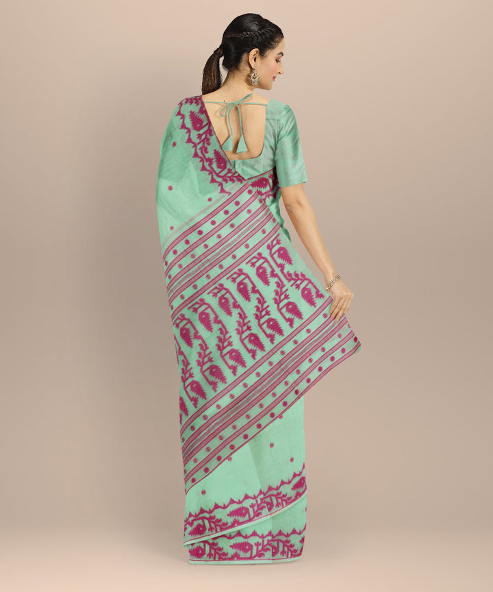 Lime green pink handloom bengal cotton saree