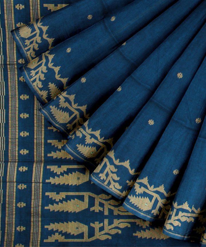 Turquoise handloom bengal cotton saree
