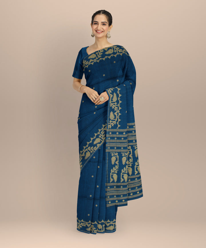 Turquoise handloom bengal cotton saree