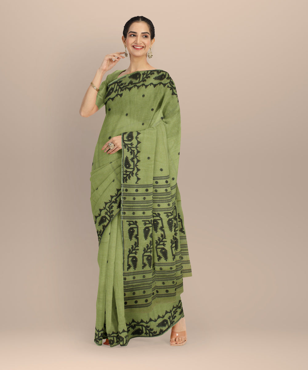 Olive green handloom bengal cotton saree