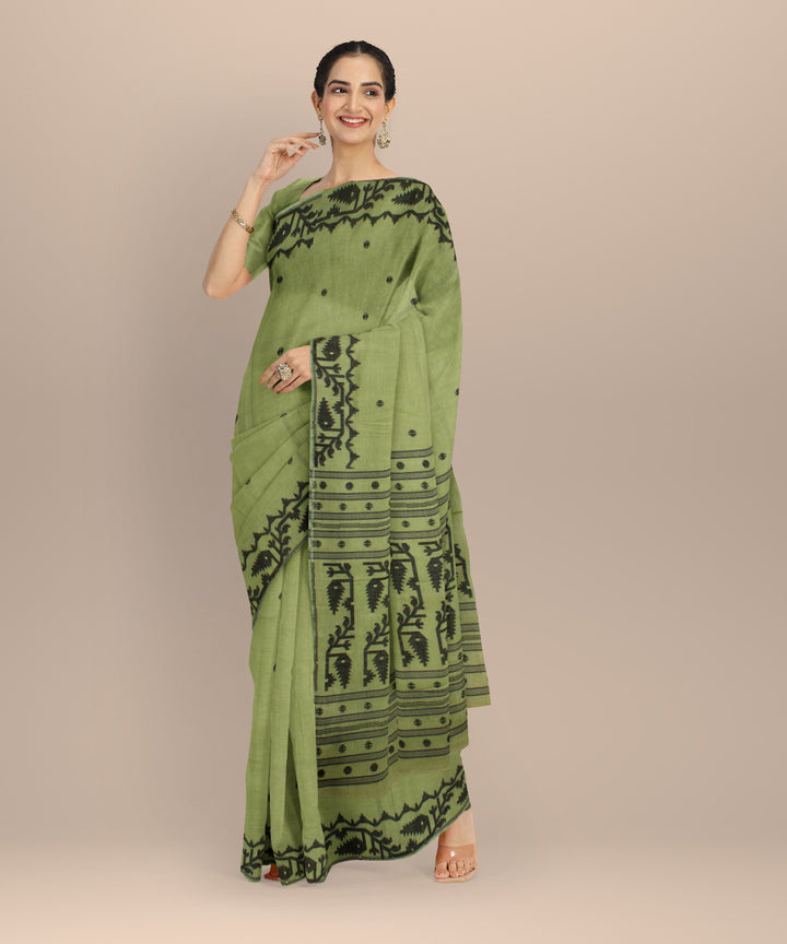 Olive green handloom bengal cotton saree
