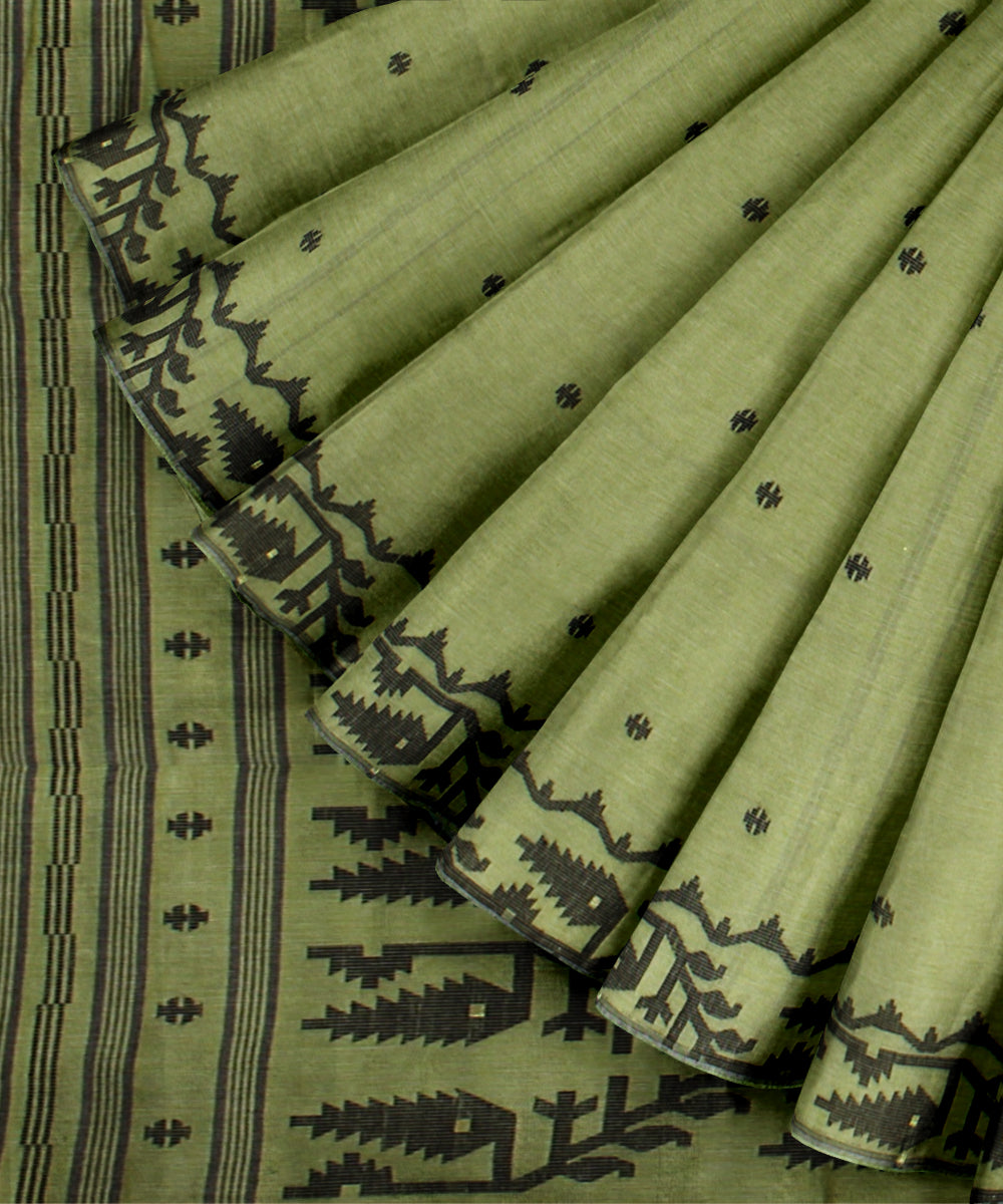 Olive green handloom bengal cotton saree