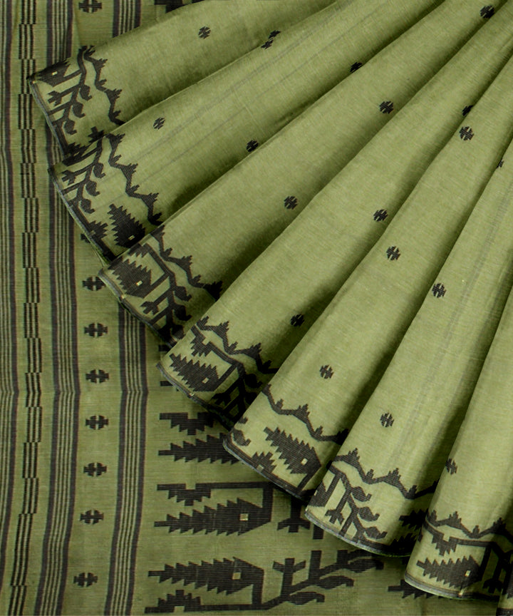 Olive green handloom bengal cotton saree