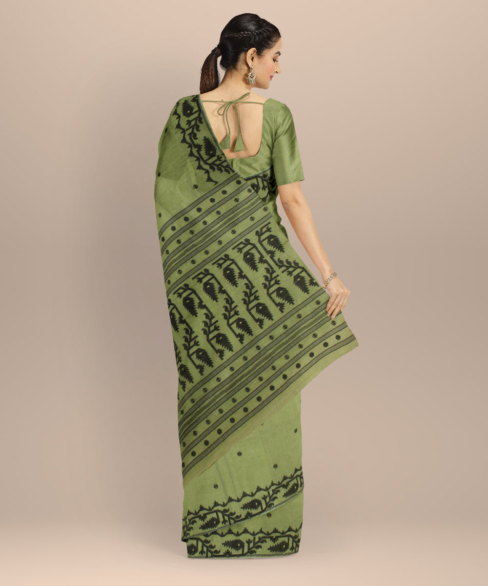 Olive green handloom bengal cotton saree