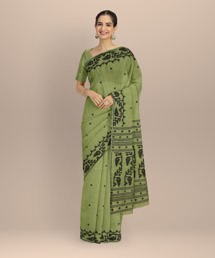 Olive green handloom bengal cotton saree