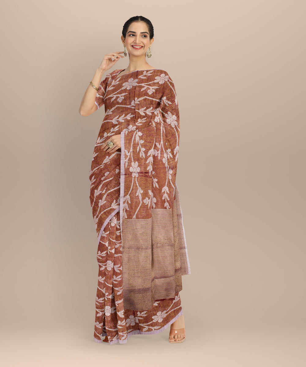 Brown bengal tissu cotton handloom saree
