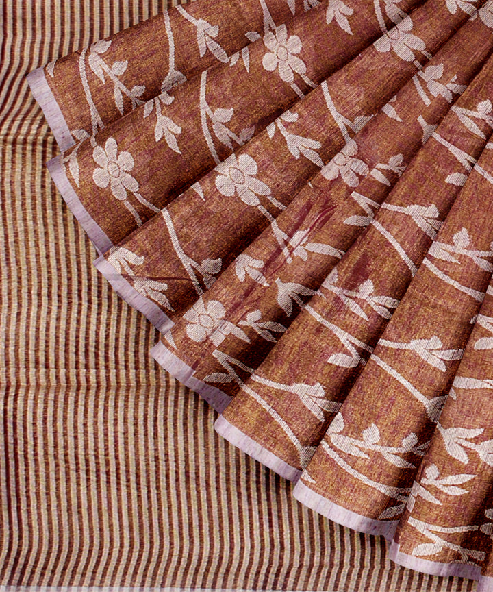 Brown bengal tissu cotton handloom saree