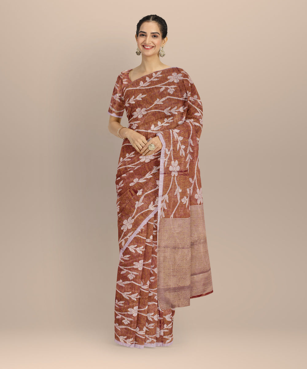 Brown bengal tissu cotton handloom saree