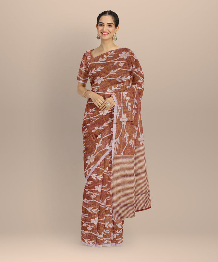Brown bengal tissu cotton handloom saree