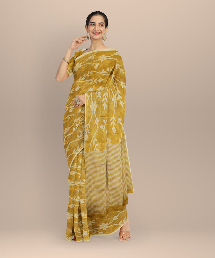 Mustard handloom bengal tissu cotton silk saree