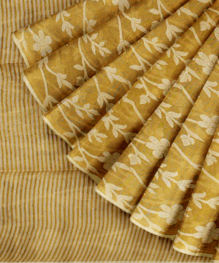 Mustard handloom bengal tissu cotton silk saree