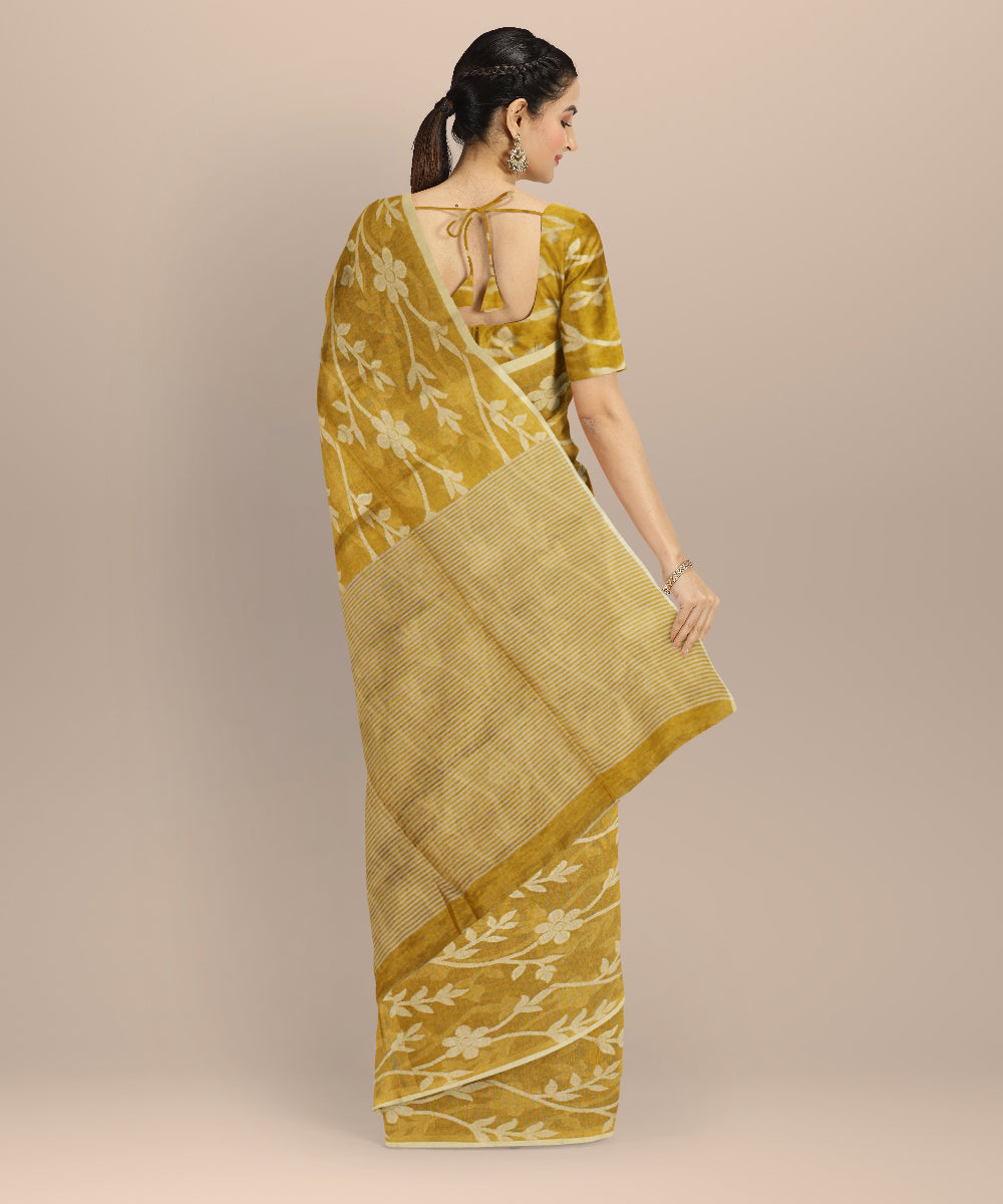 Mustard handloom bengal tissu cotton silk saree