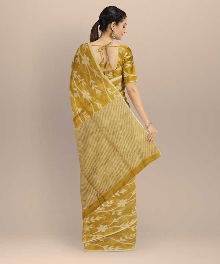 Mustard handloom bengal tissu cotton silk saree