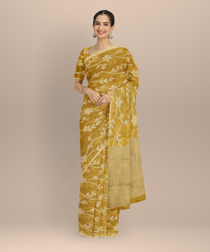 Mustard handloom bengal tissu cotton silk saree