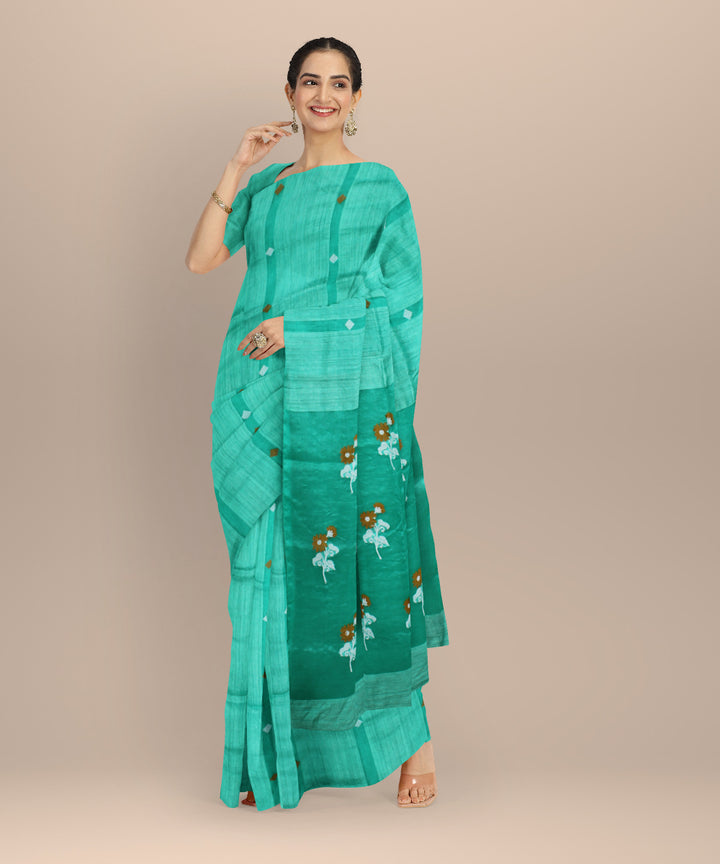 Cyan blue handloom bengal matka silk saree