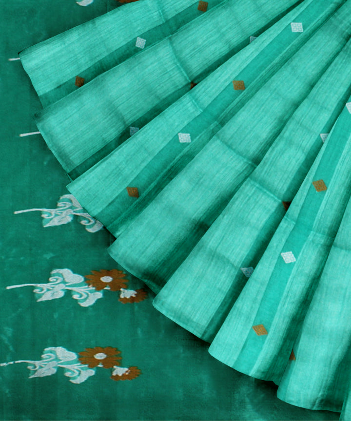 Cyan blue handloom bengal matka silk saree