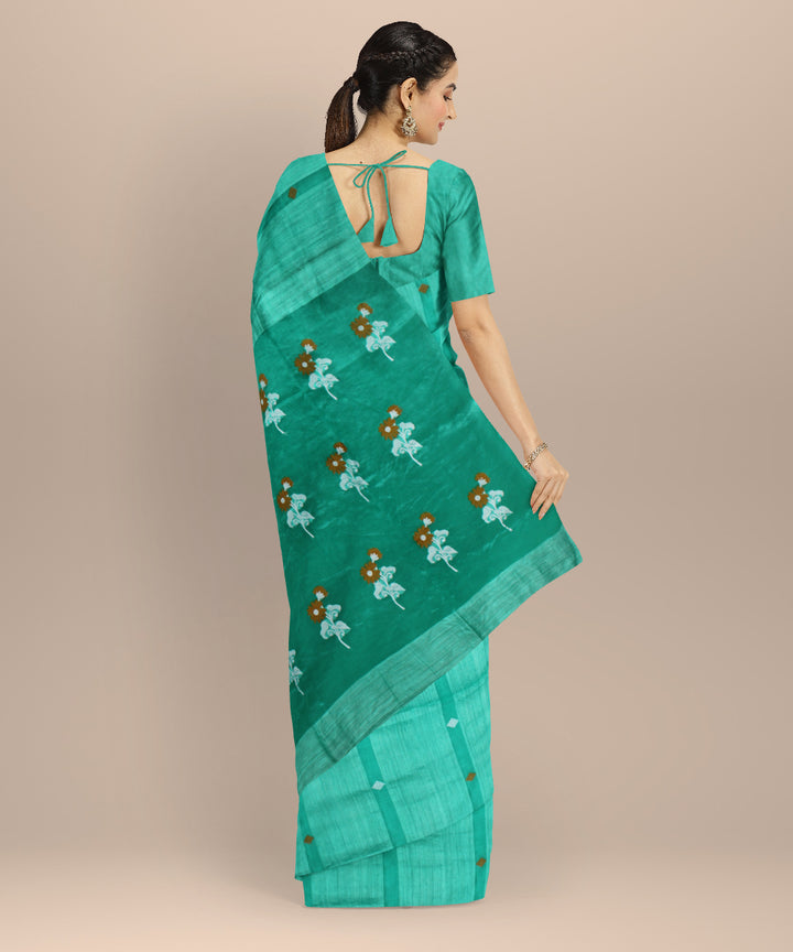 Cyan blue handloom bengal matka silk saree