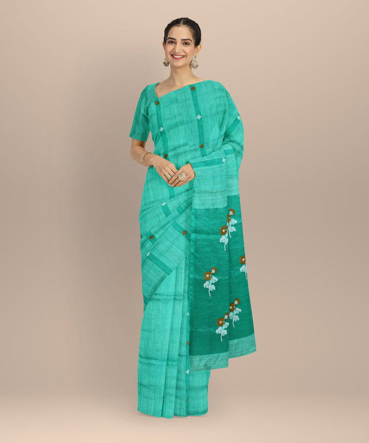 Cyan blue handloom bengal matka silk saree