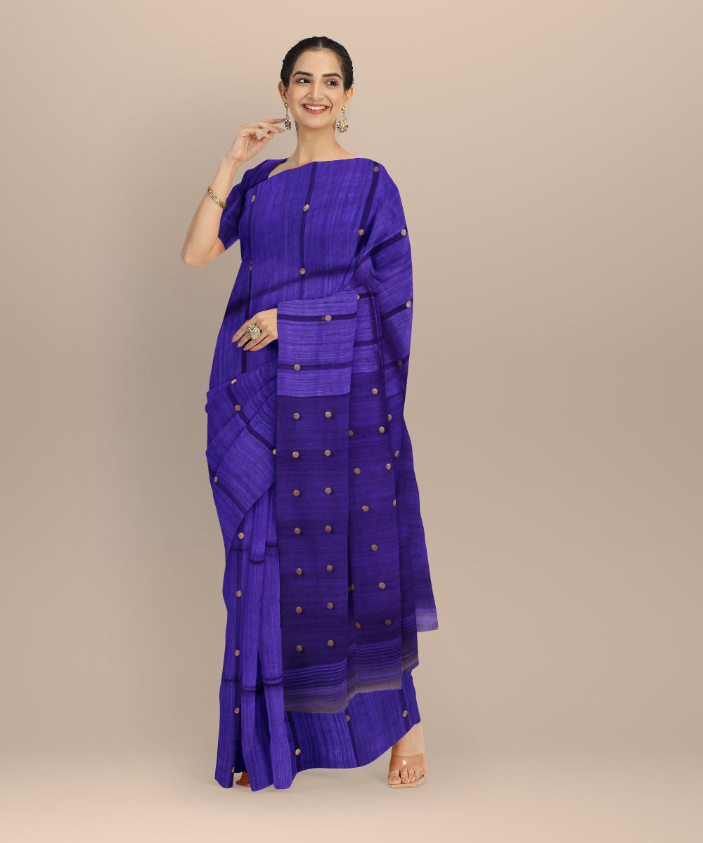 Navy blue handloom bengal matka silk saree