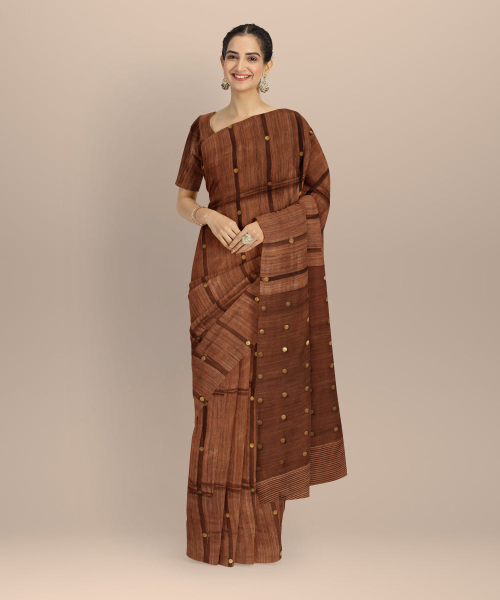 Brown handloom bengal matka silk saree