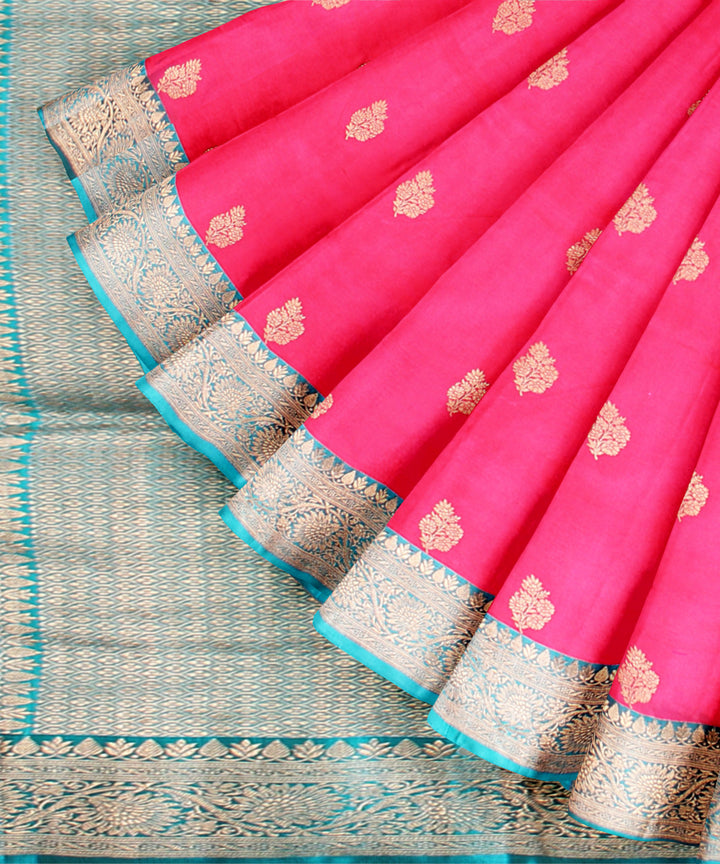 Pink sky blue silk handloom banarasi saree