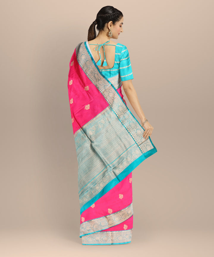 Pink sky blue silk handloom banarasi saree