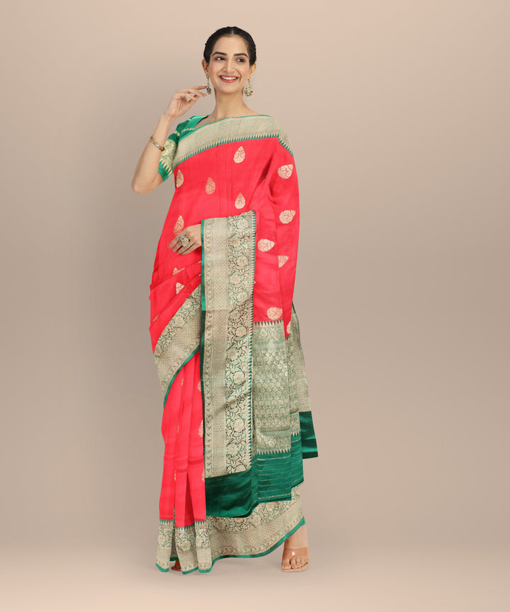 Red dark green silk handloom banarasi saree