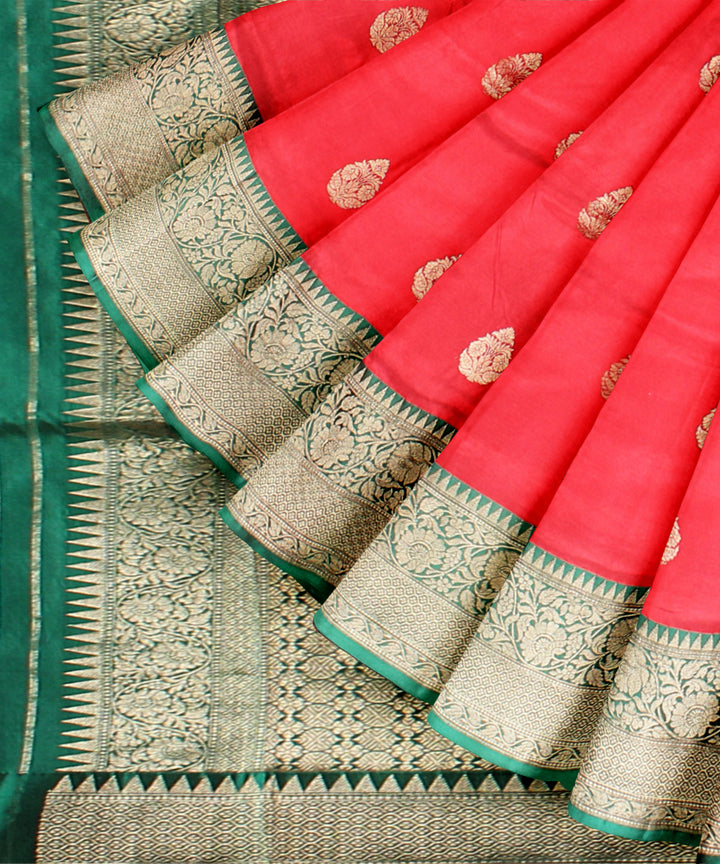 Red dark green silk handloom banarasi saree