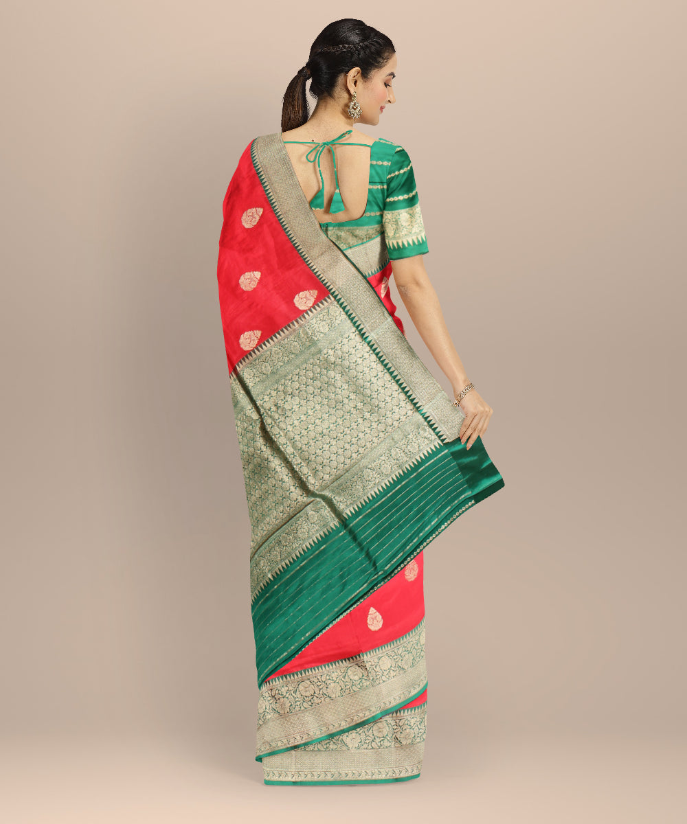 Red dark green silk handloom banarasi saree