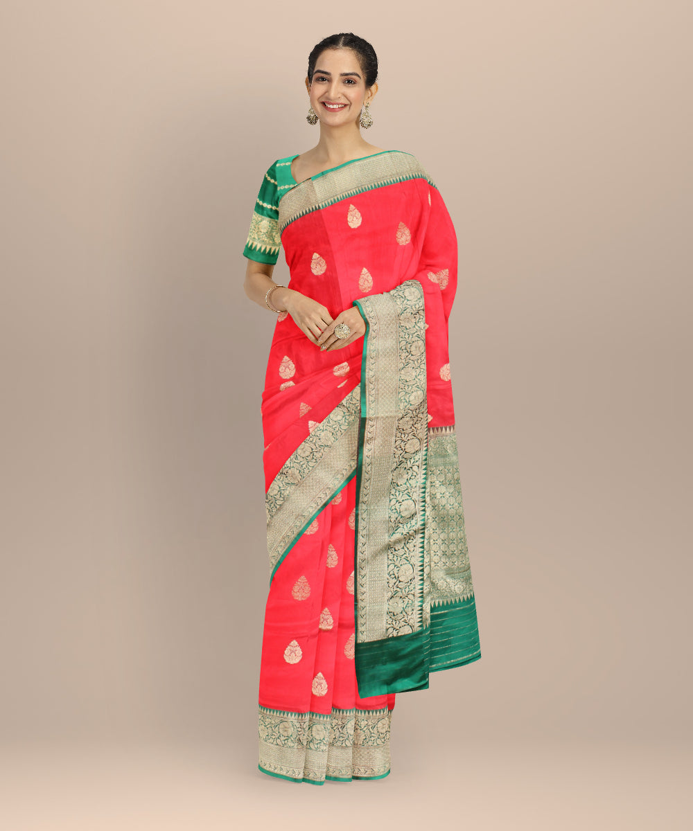 Red dark green silk handloom banarasi saree