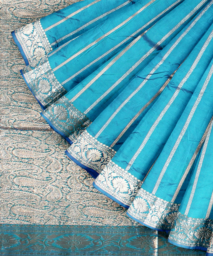 Sky blue silver zari silk handloom banarasi saree