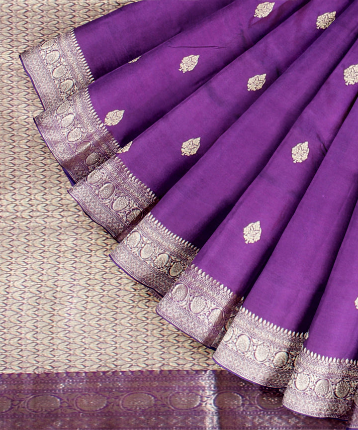 Violet silver zari handloom banarasi silk saree
