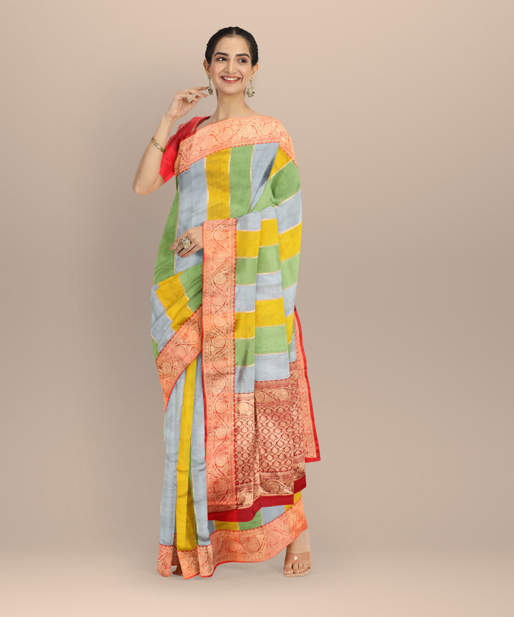 Multicolor striped silk handloom banarasi saree