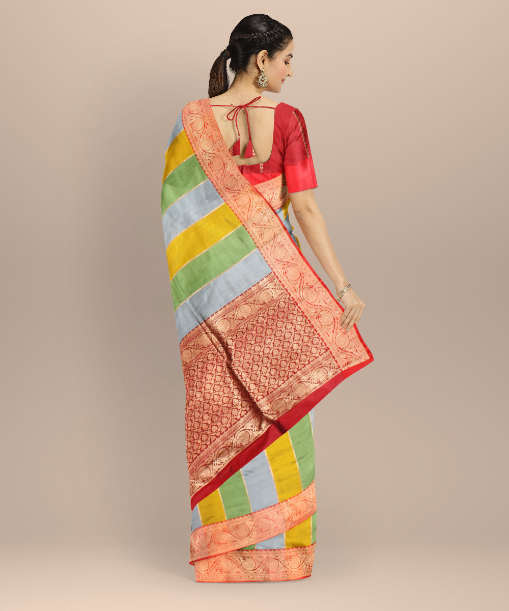 Multicolor striped silk handloom banarasi saree