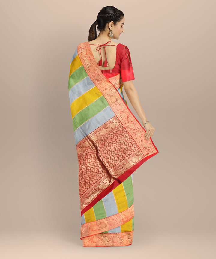 Multicolor striped silk handloom banarasi saree