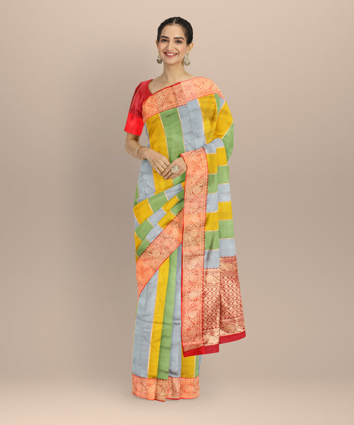 Multicolor striped silk handloom banarasi saree