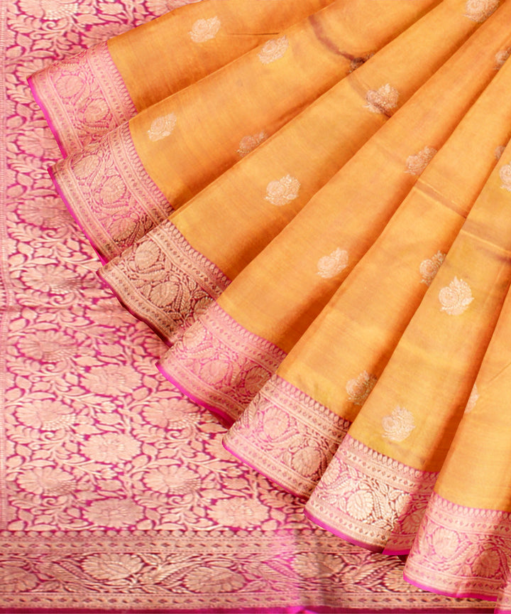 Orange pink silk handloom banarasi saree