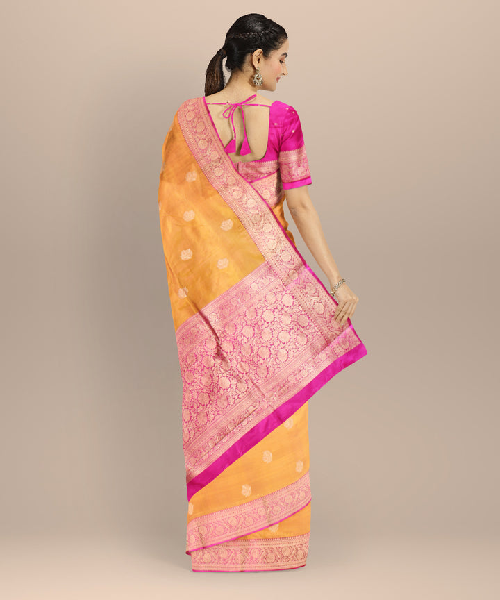 Orange pink silk handloom banarasi saree