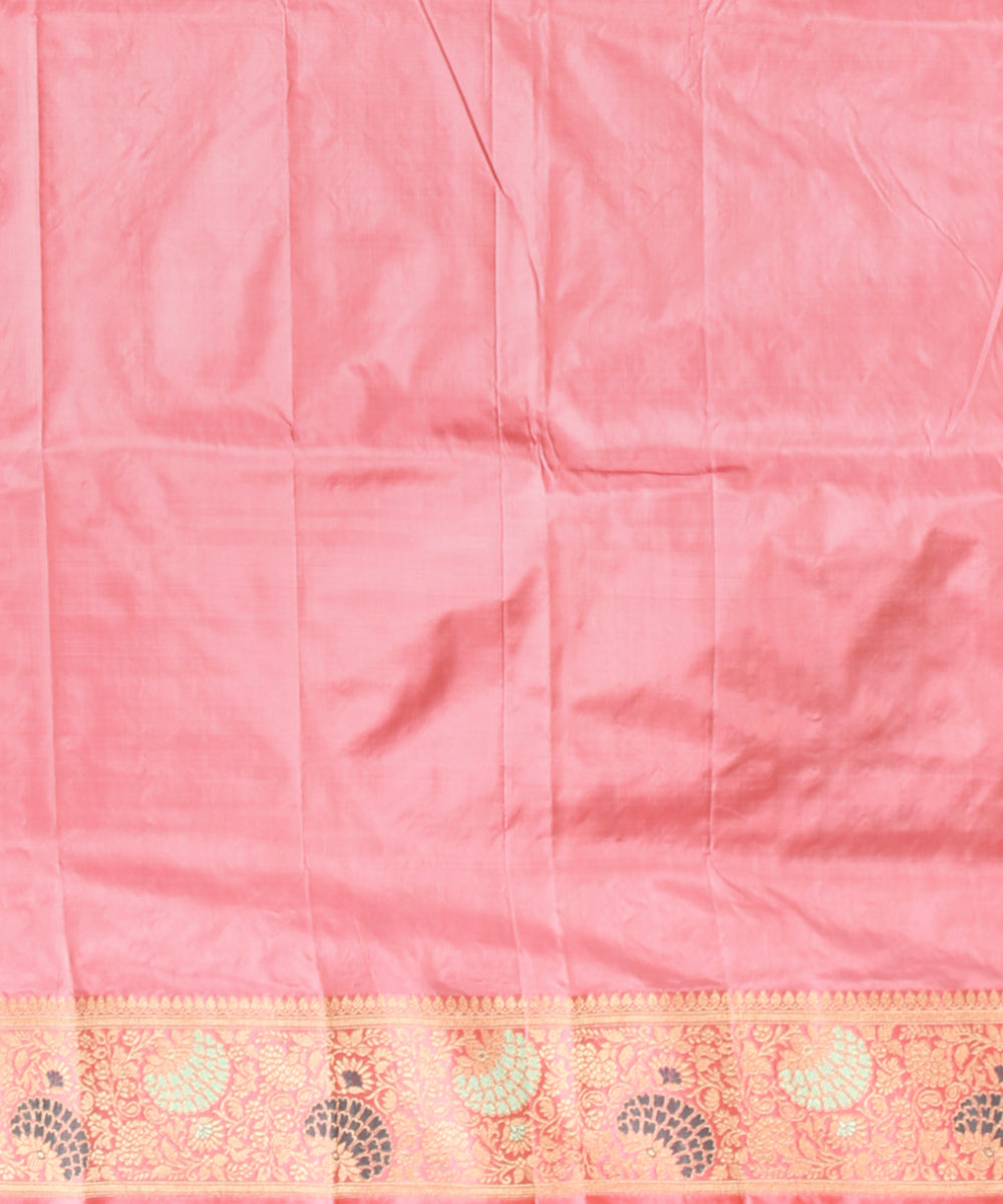 Cyan green peach silk handloom banarasi saree