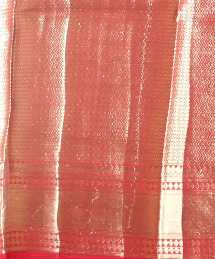 Dark green red silk handloom banarasi saree