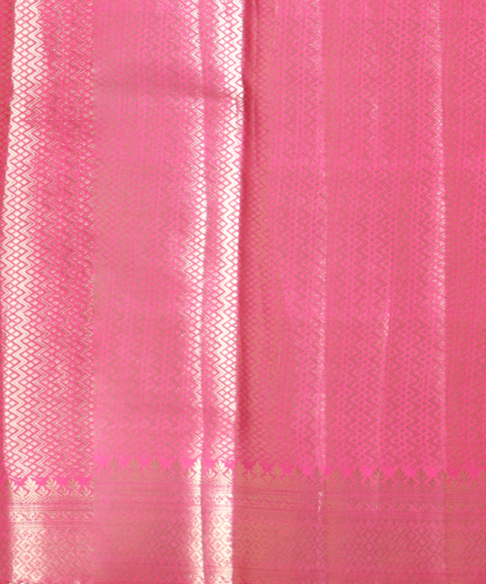 Pink silver zari handloom silk banarasi saree