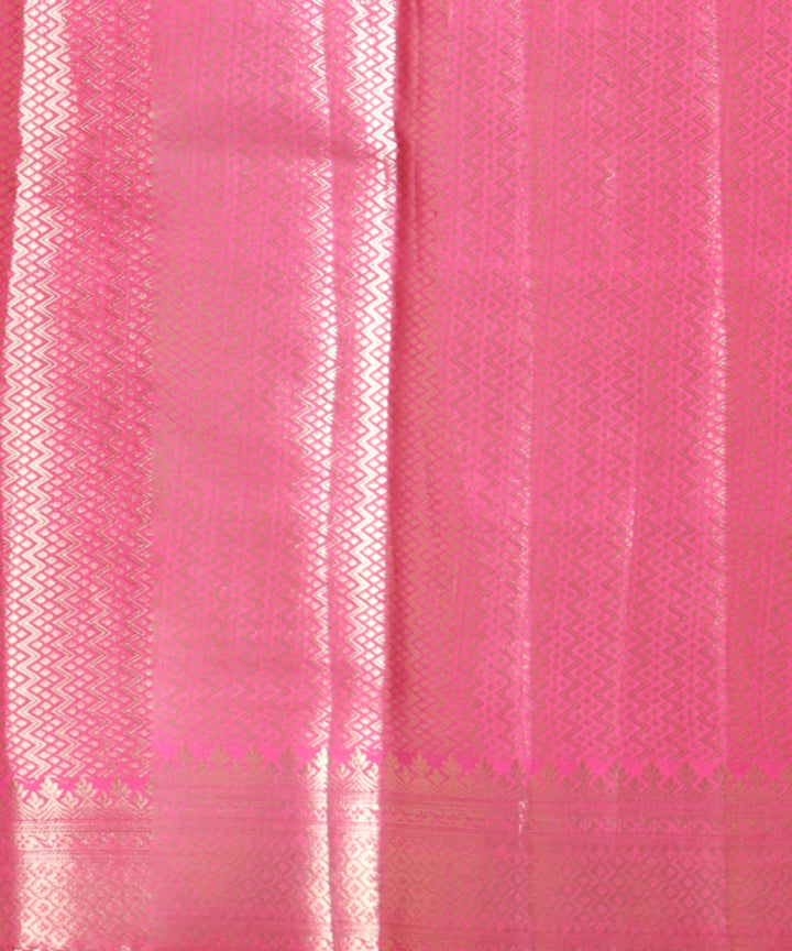 Pink silver zari handloom silk banarasi saree