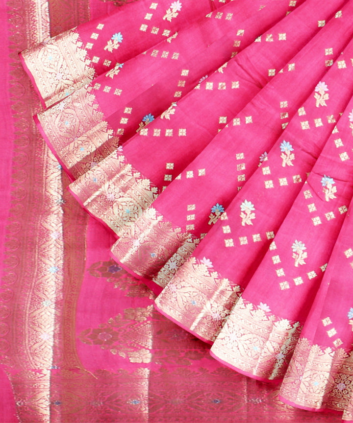Pink silver zari handloom silk banarasi saree