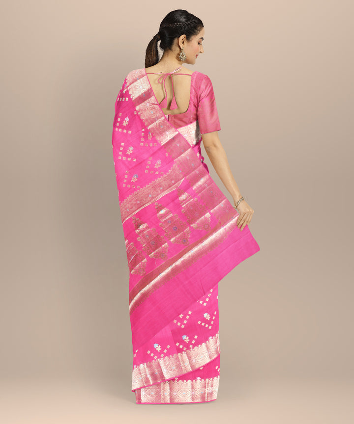 Pink silver zari handloom silk banarasi saree