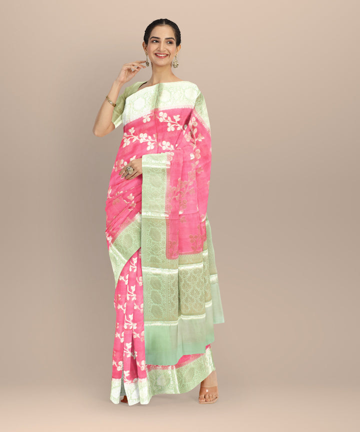 Peach green silk handloom banarasi saree