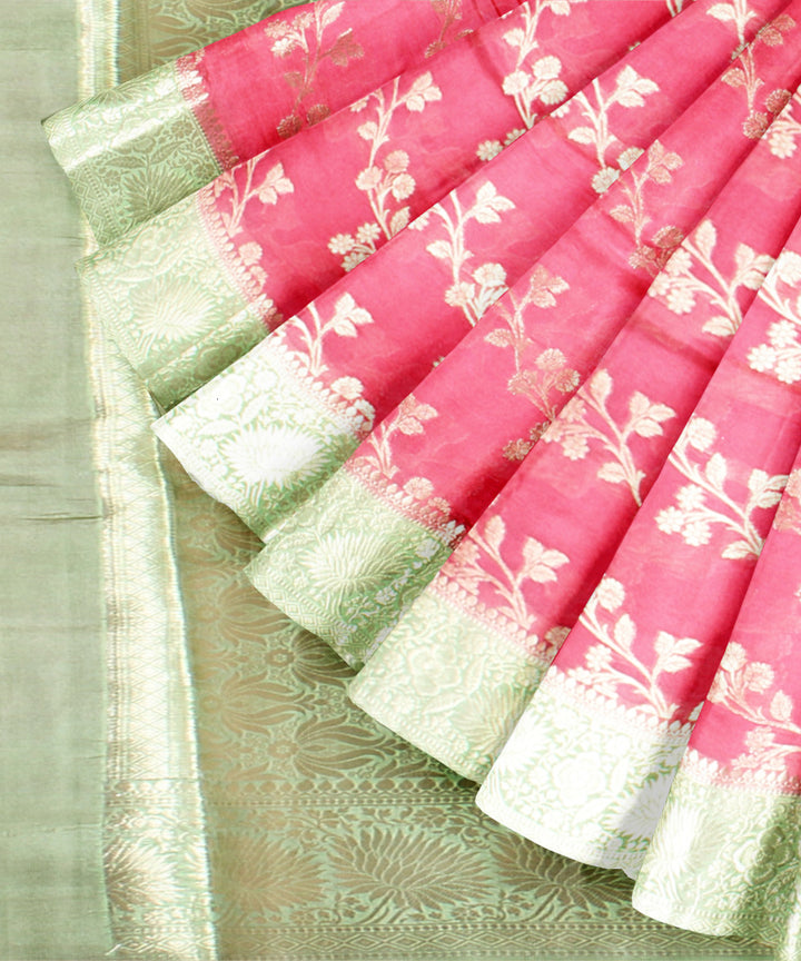 Peach green silk handloom banarasi saree
