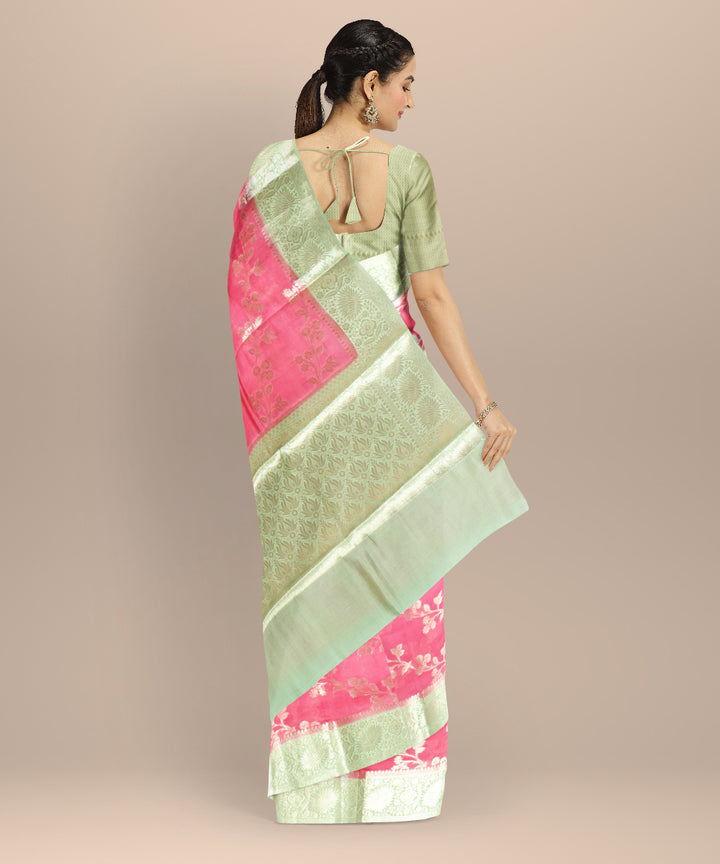 Peach green silk handloom banarasi saree