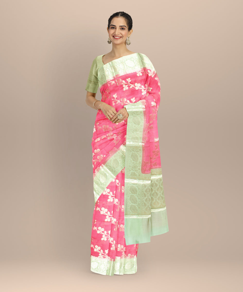 Peach green silk handloom banarasi saree