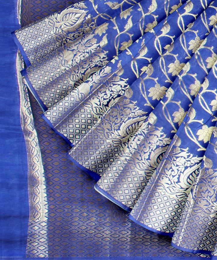 Navy blue wide border silk handloom banarasi saree